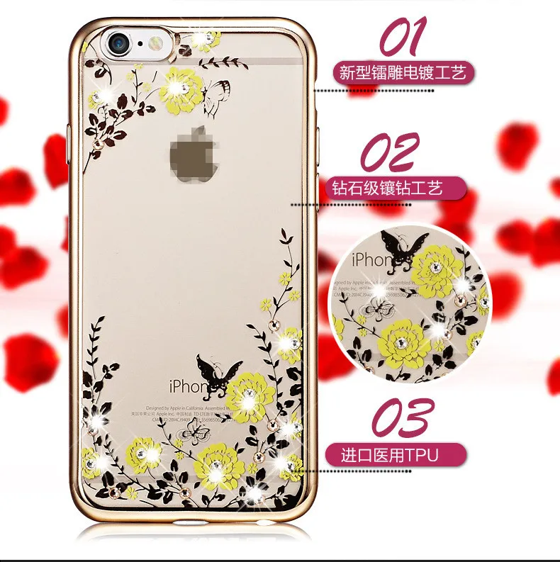 for iPhone 7 Case 6 6s Plus 5 SE 8 X Cover Luxury Beautiful Diamond Rhinestone Secret Garden TPU Transparent Soft |