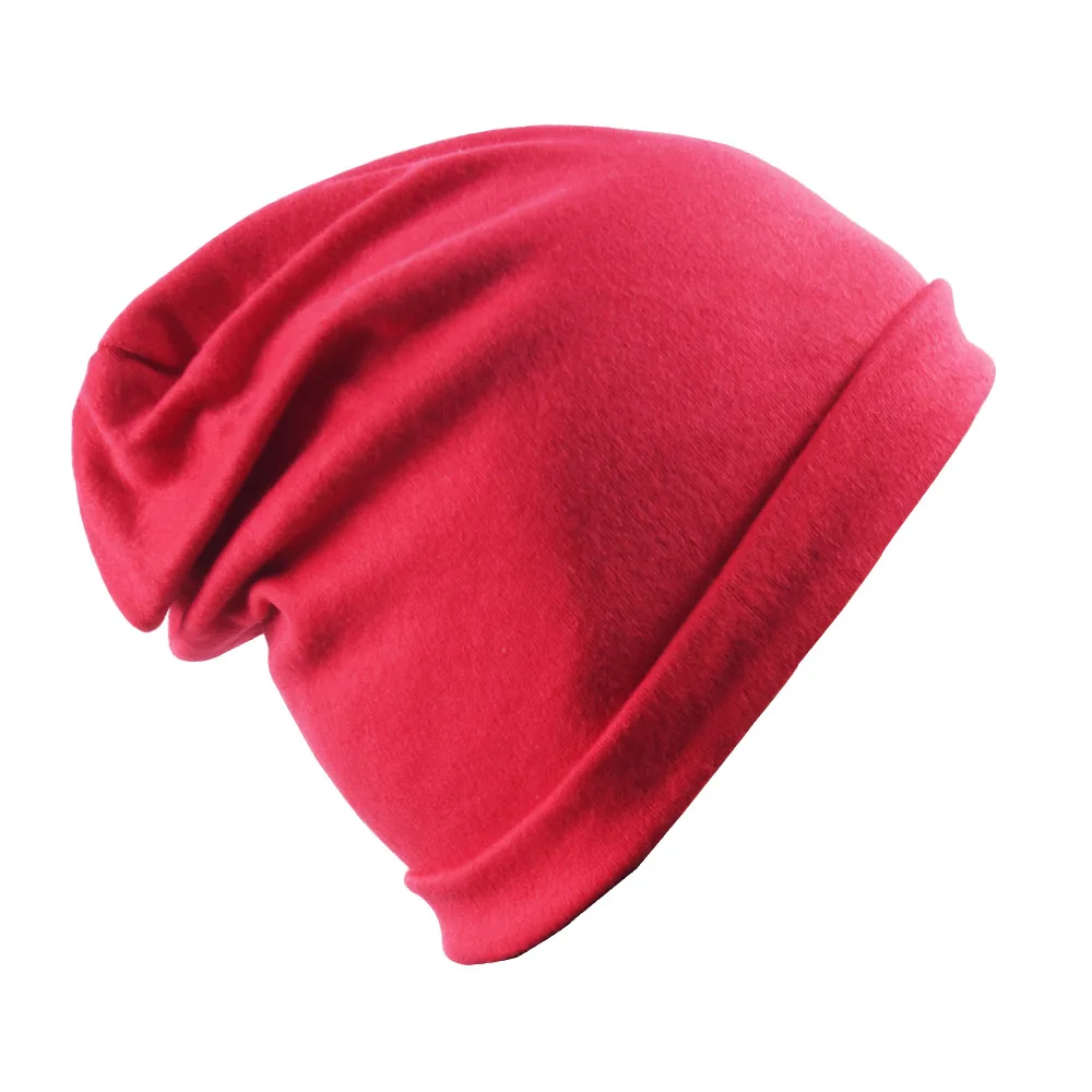 Простая вязанная хлопковая шапка Skullies для женщин унисекс шеи Теплая весенне-осенняя Уличная Повседневная шапка мужские береты бини - Цвет: 7