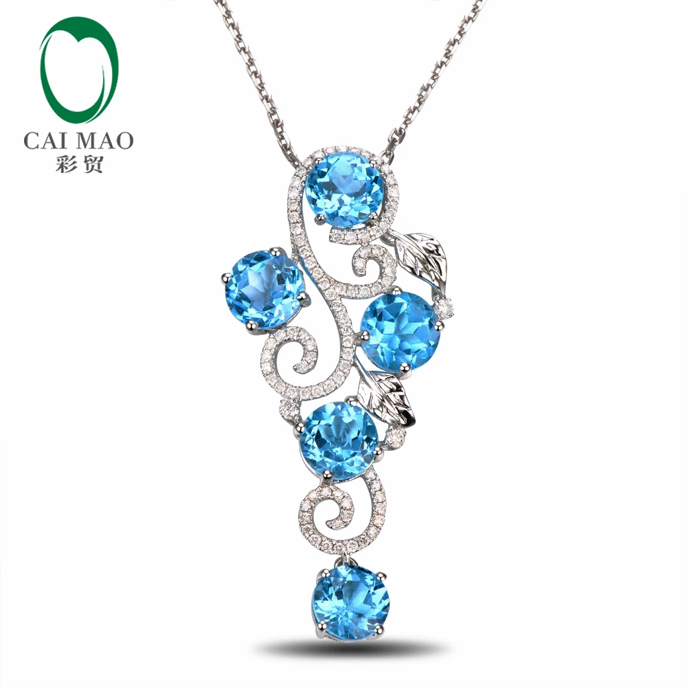 14k белый золотой Природный Безупречный голубой топаз алмазный кулон|topaz diamond