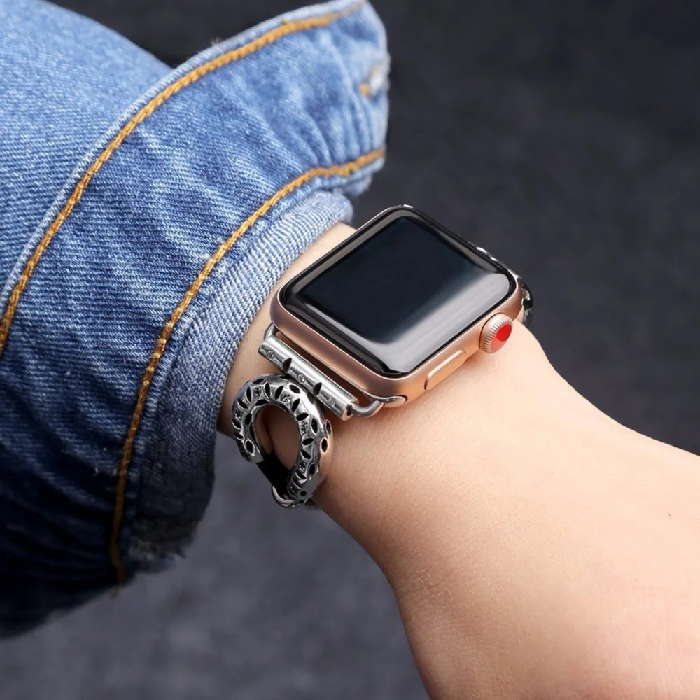 Для Apple Watch Регулируемый сменный кожаный ремешок из нержавеющей стали уникальный