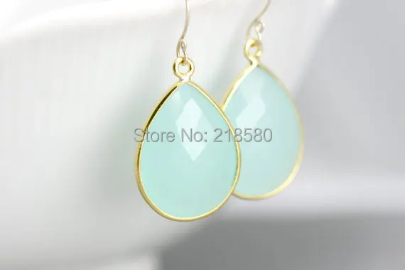 

SER-020 Teardrop Crystal Earrings, Green Crystal Dangle Earrings, Gold Or Silver Bezel Earrings