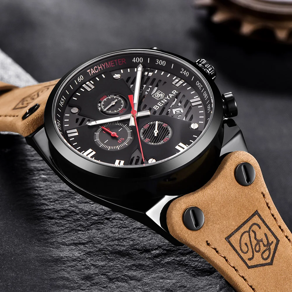 BENYAR 2018 Waterproof 30M Outdoor Hollow Sports Chronograph Watch Skeleton Calendar Men's Quartz Watches support dropshipping | Наручные