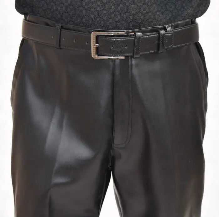 Брюки мужские кожаные Непродуваемые утепленные брюки из искусственной кожи