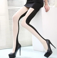 latest sale women sexy patchwork stockings high elastic tights white hosiery female long pantyhose double color