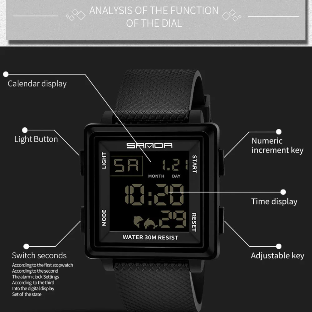 Мужские стильные часы Reloj relogio Saat цифровые часы лучший бренд роскошные квадратные relogio masculino спортивные противоударные часы хронограф# A