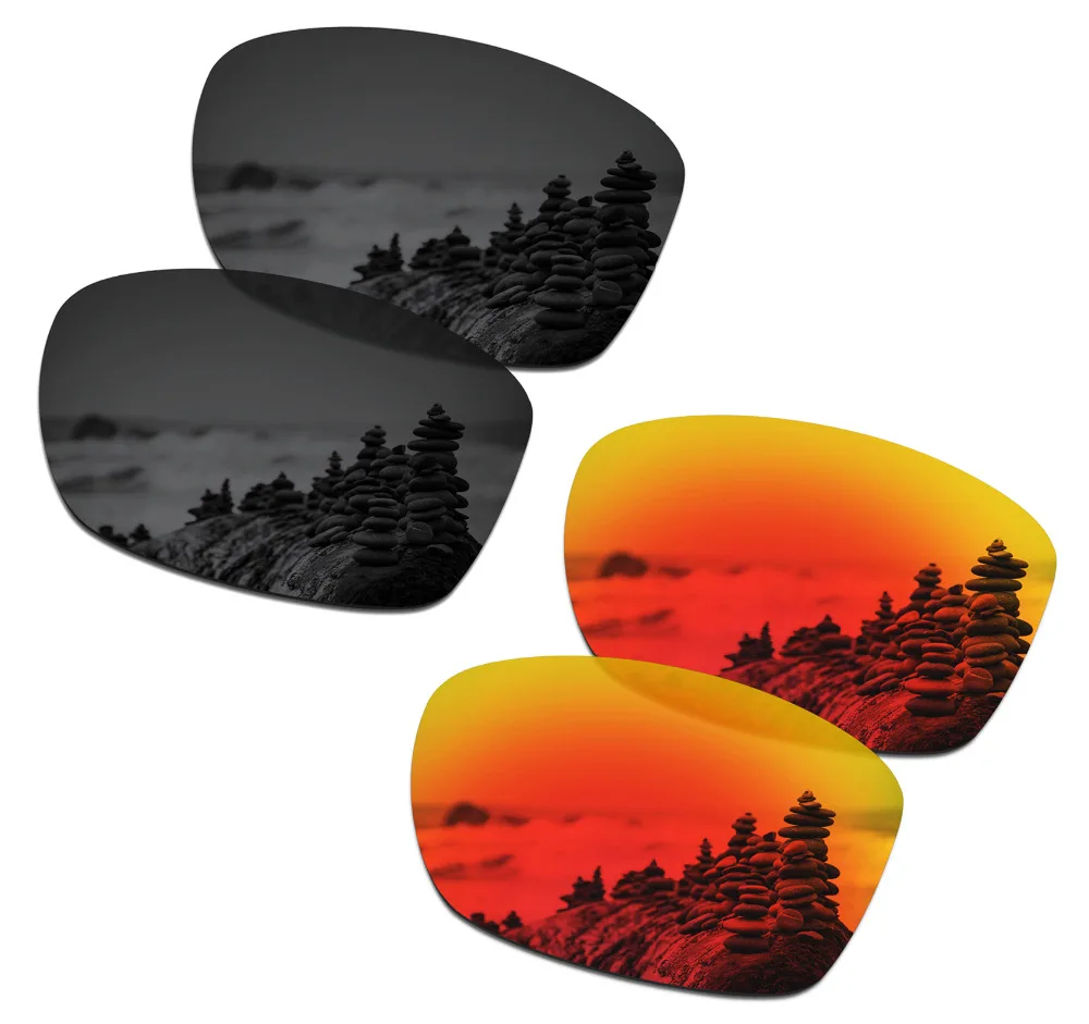 

2 пары поляризованных солнцезащитных очков SmartVLT, Сменные линзы для квадратных линз Oakley Jupiter Stealth, черного и огненно-красного цвета