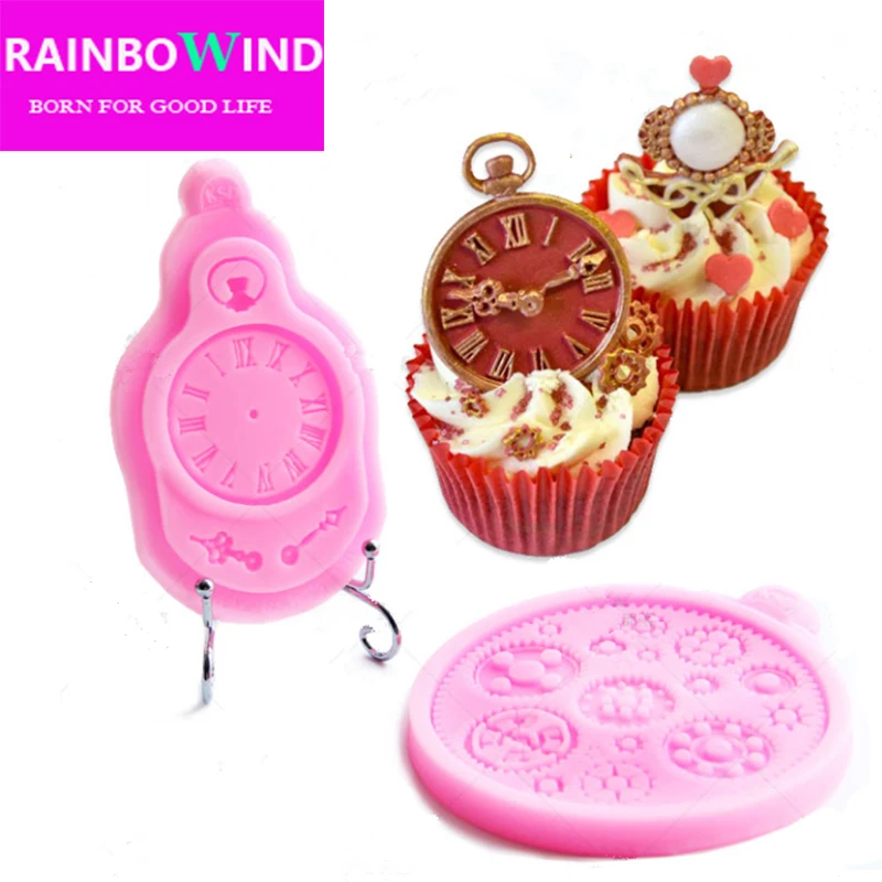 Силиконовые формы помадка торт плесень часы карманные кекс украшения