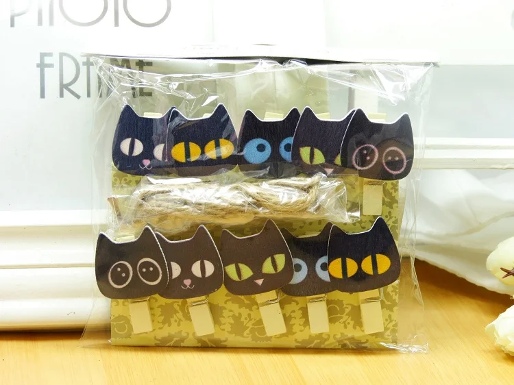 10 шт./лот с черными котиками и деревянные прищепки фотобумага прищепка Craft зажимы