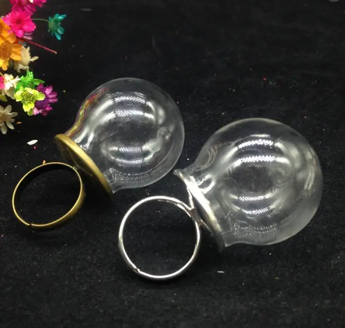 

20sets/lot 30*20mm empty round Glass Bubble vial glass globe dome cover with DIY vials ring glass bottle bubble rings jewelry