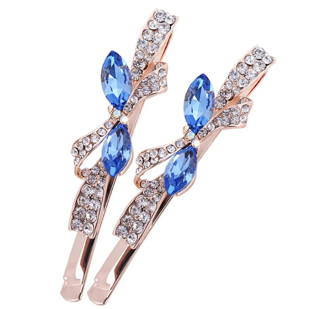 1 пара корейский Кристалл Rhinestone Бабочка волос заколка шпилька Лентой Зажим Для