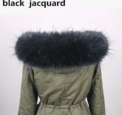black jacquard Осенне-зимняя обувь женская искусственный Лисий мех енота воротник меховая шапка пуховик пальто воротник зима Сгущает Теплый шарф - Цвет: black jacquard