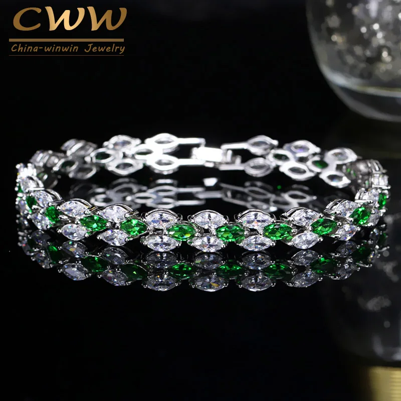 

CWWZircons Elegant Blue Green Cubic Zircon Stone Bracelet For Women Marquise Shape CZ Fashion Jewelry Christmas Gift CB063