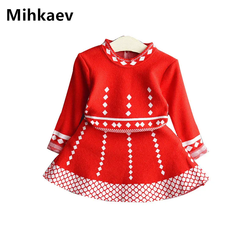 Осенняя детская одежда Mihkalev 2018 наряды для 2-8 лет вязаные платья с длинным рукавом