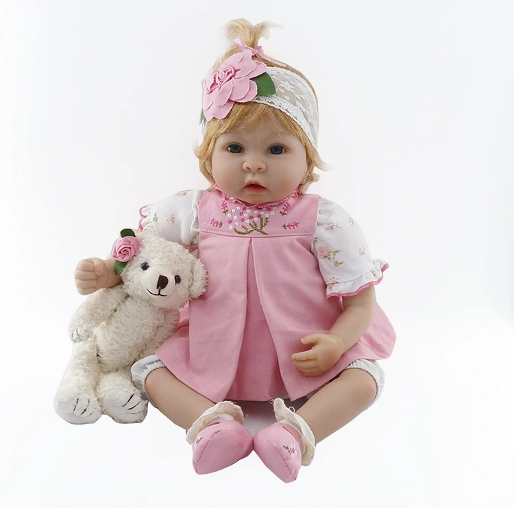 Forrsdor 56cm lifelike angel baby doll with pink embroidery set silicome limbs and cloth body Silicone Reborn Baby Dolls | Игрушки и