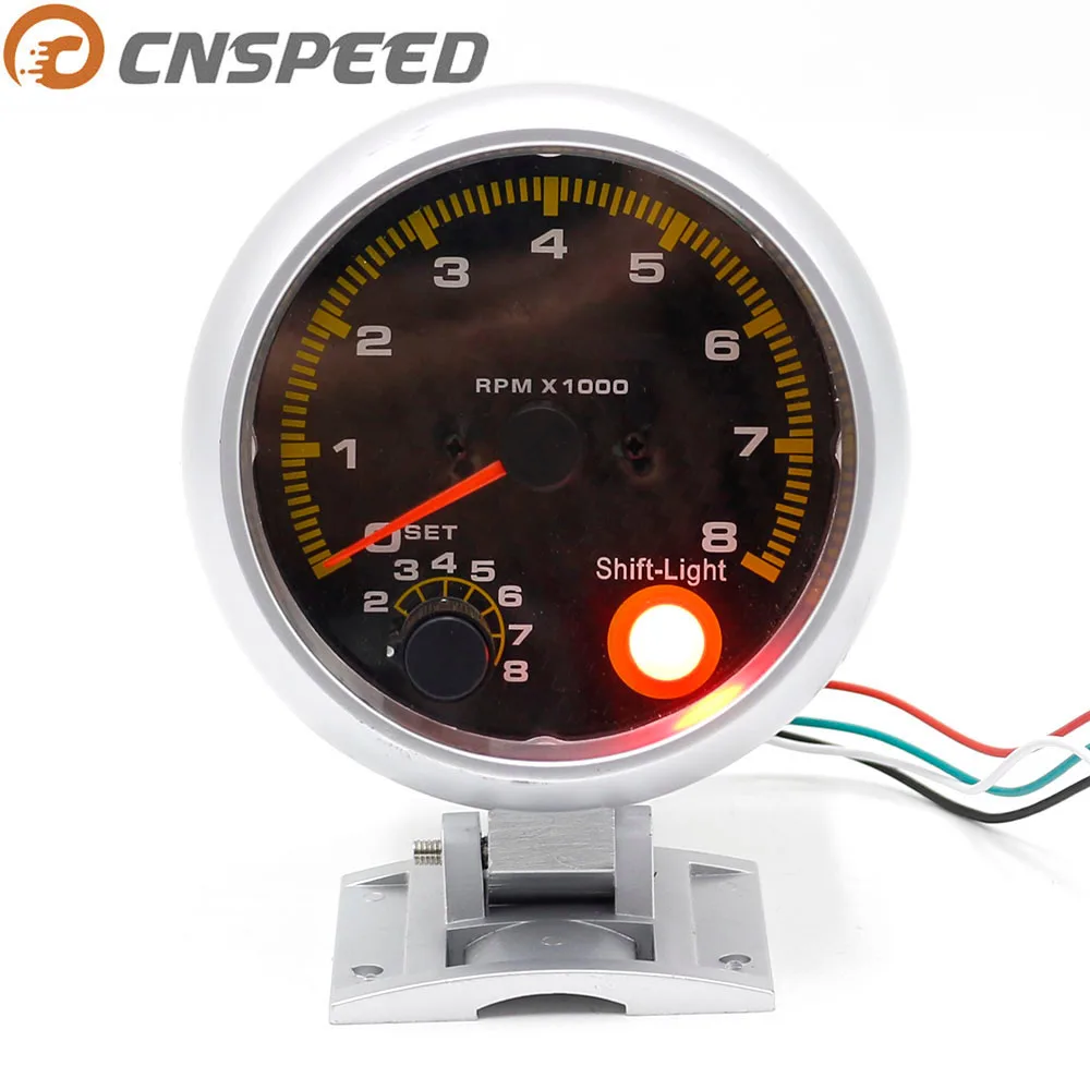 CNSPEED 80 мм 0~ 8000 Авто углеродное волокно Уход за кожей лица тахометр об/мин метр с рукоятка рычага переключения передач светильник желтый светодиодный YC100145-CN