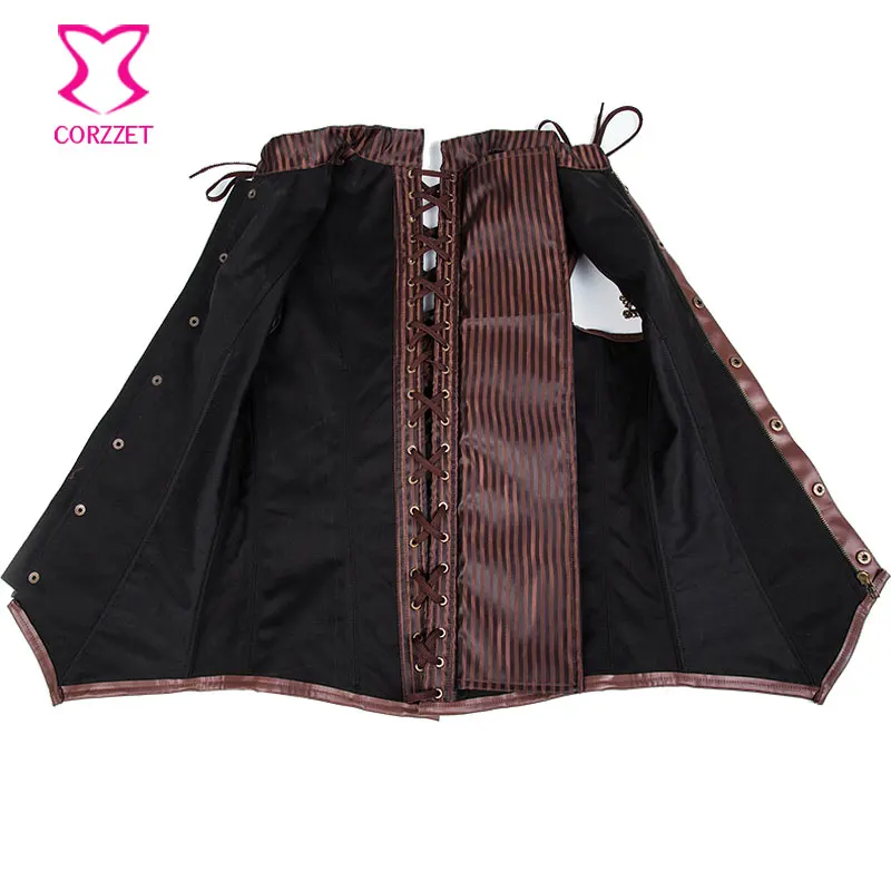 Мужской винтажный жилет в полоску коричневый без рукавов с воротником стойкой и