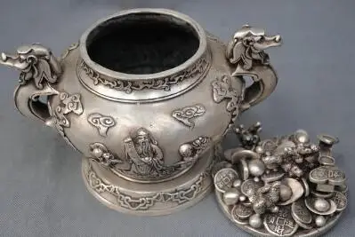 10 ''китайская Серебряная бронзовая миска с сокровищами для мальчика Бронзовая