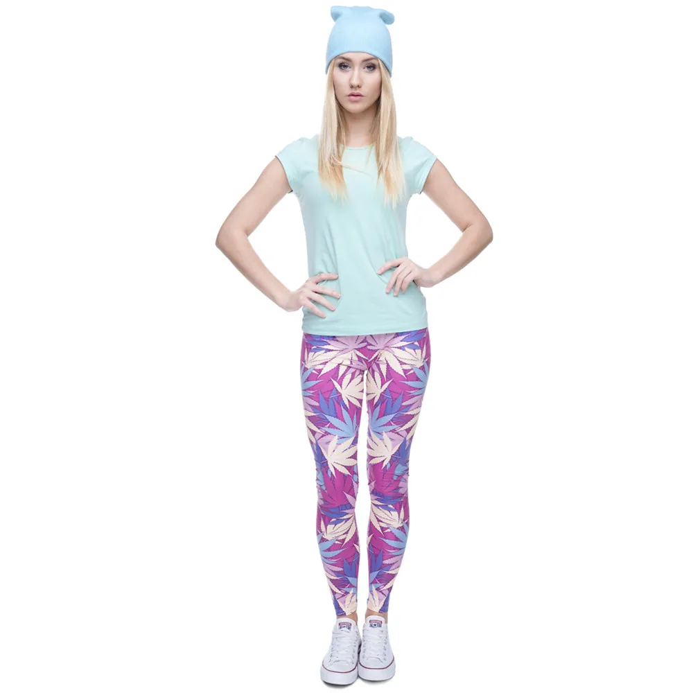 

FCCEXIO Brands Winter New Fashion Women Leggings Pink Weed 3D Printed Leggins Fitness legging Sexy Slim High waist Woman pants