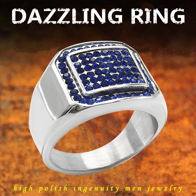 Мужское серебряное кольцо на палец KLDY черное/голубое из нержавеющей стали