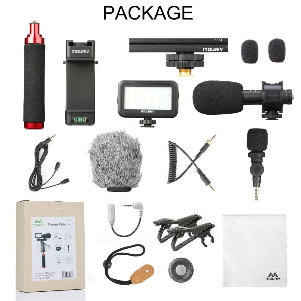 Saramonic Mouriv PV-1 Smartphone Video Kit with Grip Rig Pro Stereo Microphone LED Light &amp Wireless Remote - for iPhone |