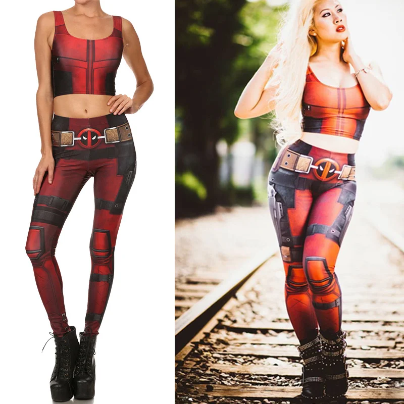 FASHION New Fashion Women leggingsGym Printed Super HERO Deadpool Leggins legging for Woman pants +TOP | Женская одежда