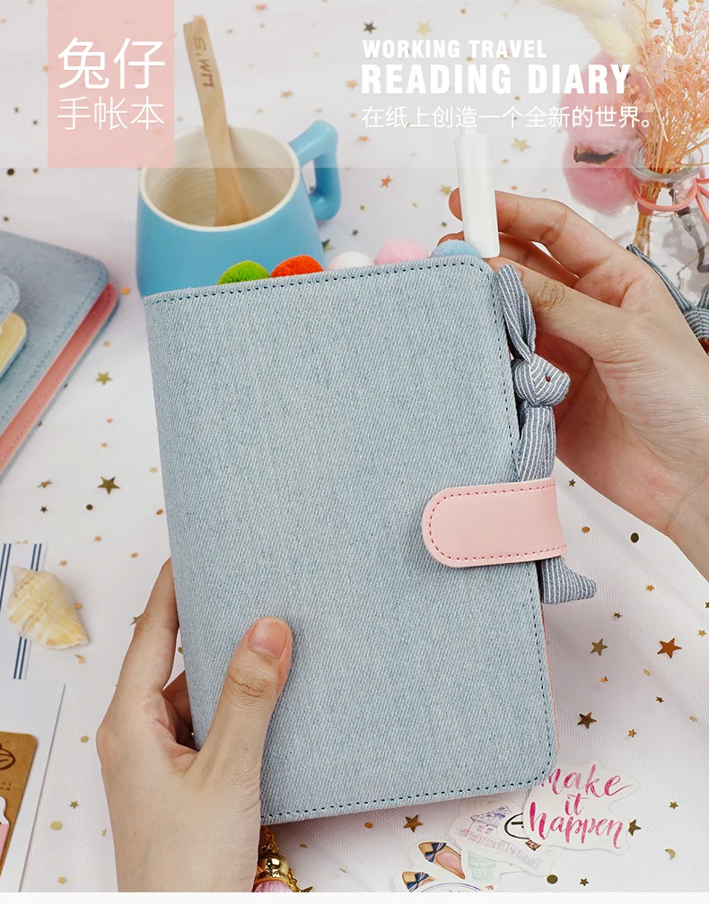 A5 A6 Kawaii милый Тканевый блокнот для школы, офиса, канцелярских принадлежностей, пустая линия, сетка, точки, планировщик, блокнот, 6 отверстий, спиральное кольцо, связующее