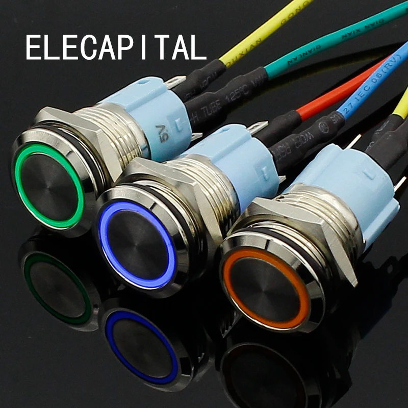 

5V 12V 24V 220V Metal push button switch with light 16mm flat head self-reset Momentary Push Button waterproof LED metal switch