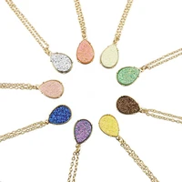 9 colors 2020 hot sale teardrop druzy pendant necklace gold fashion women trendy long chain necklace