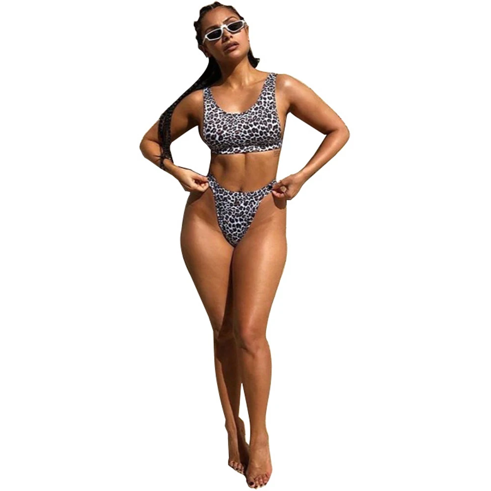

2019 spring women's jumpsuit two-piece sexy digital print leopard triangle jumpsuit