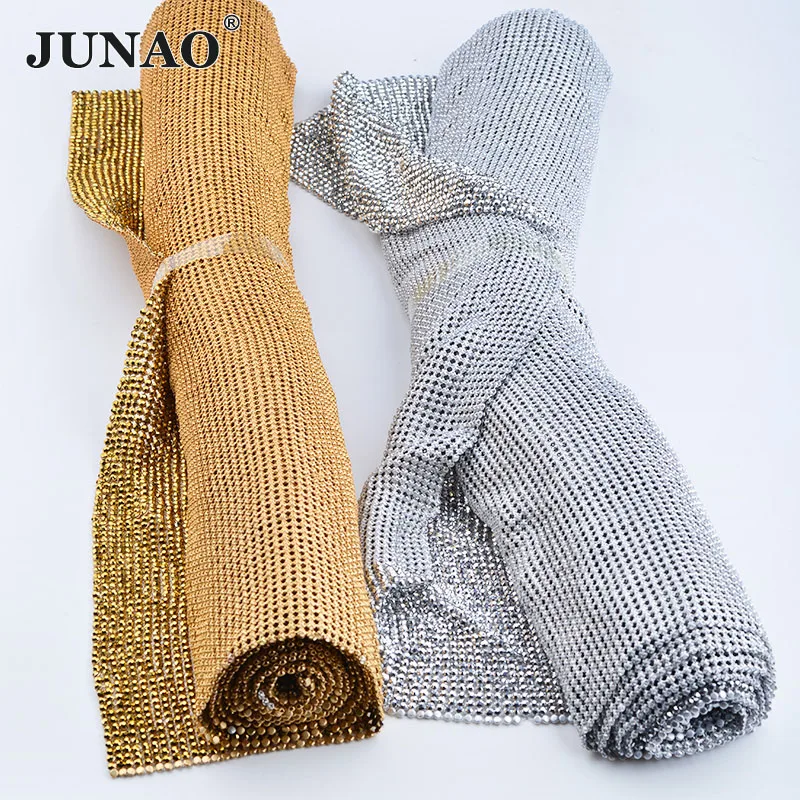 JUNAO 45x120 см золотой кристалл металлическая отделка стразы на сетчатой основе