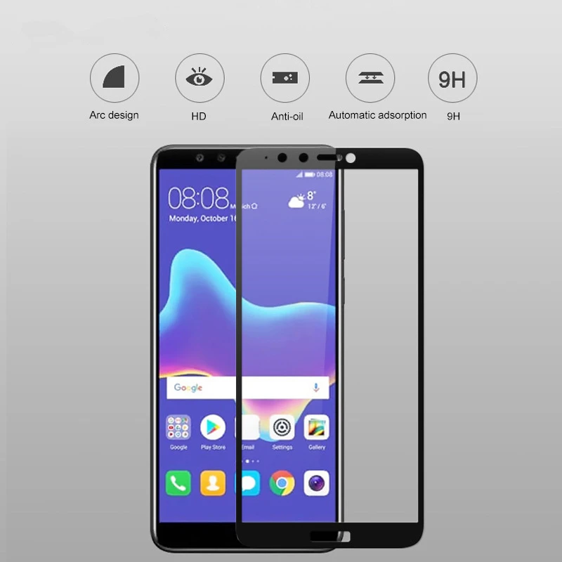 KIYLCZXYCM For Huawei Y9 2018 9H Hard 2.5D Arc Edge Full Screen Protector Tempered Glass Film On enjoy 8 plus 5 pcs | Мобильные