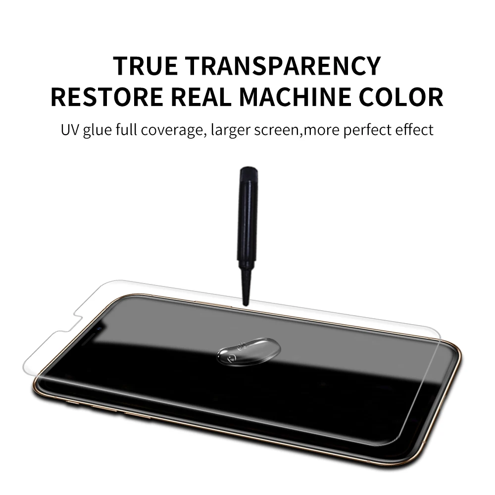 Полный Клей закаленное стекло для apple Iphone 6 7 8 plus УФ жидкий экран протектор для x xr xs xsmax 11 11 pro 11 promax