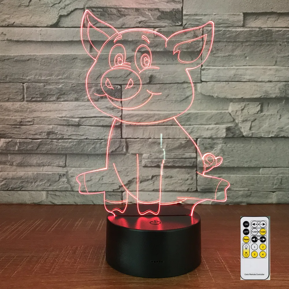 

Лампа в виде свиньи с дистанционным управлением, светодиодный ночник 3D, 7 цветов, украшение для дома, визуализация, Оптическая иллюзия, потря...