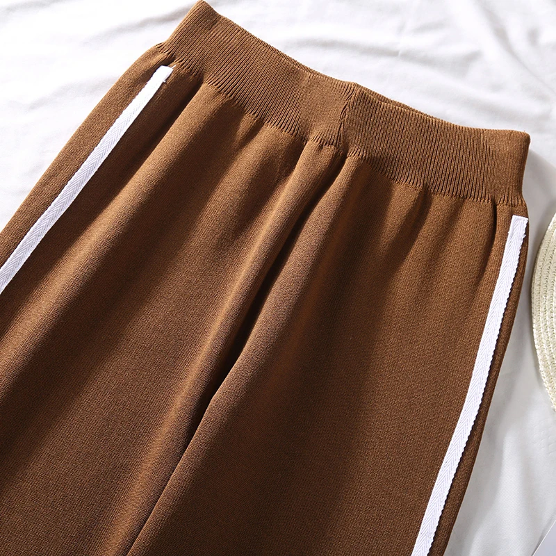 Autumn Knitted Harem Pants Women Women's Drawstring Wide Leg Pants Outdoor Comfy Casual Elastic Waist Pants with Pockets