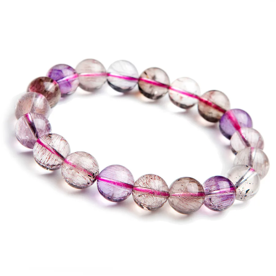 

10mm Natural Multi Colors Super 7 Seven Melody Stone Stretch Charm Bracelets Women Femme Clear Round Crystal Bead Bracelet