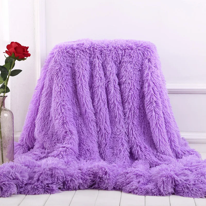 Purple XC USHIO супер мягкое длинное одеяло из искусственного меха кораллового флиса теплое элегантное уютное одеяло с пушистой шерпой покрывало для кровати дивана одеяло s подарок - Цвет: Purple