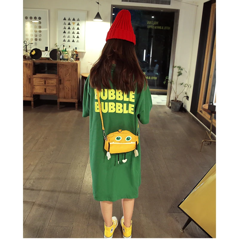 Green T-shirt Dress Girls NNGZ Summer Korean Casual Solid Short Sleeve Midcalf Turndown Collar Girl T-Shirt | Детская одежда и