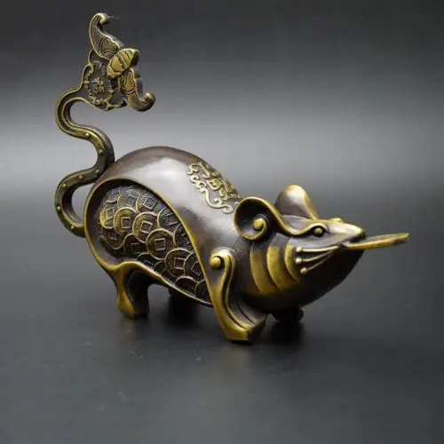 Китайский Зодиак тонкое старое изделие из бронзы ручной работы статуя Lucky