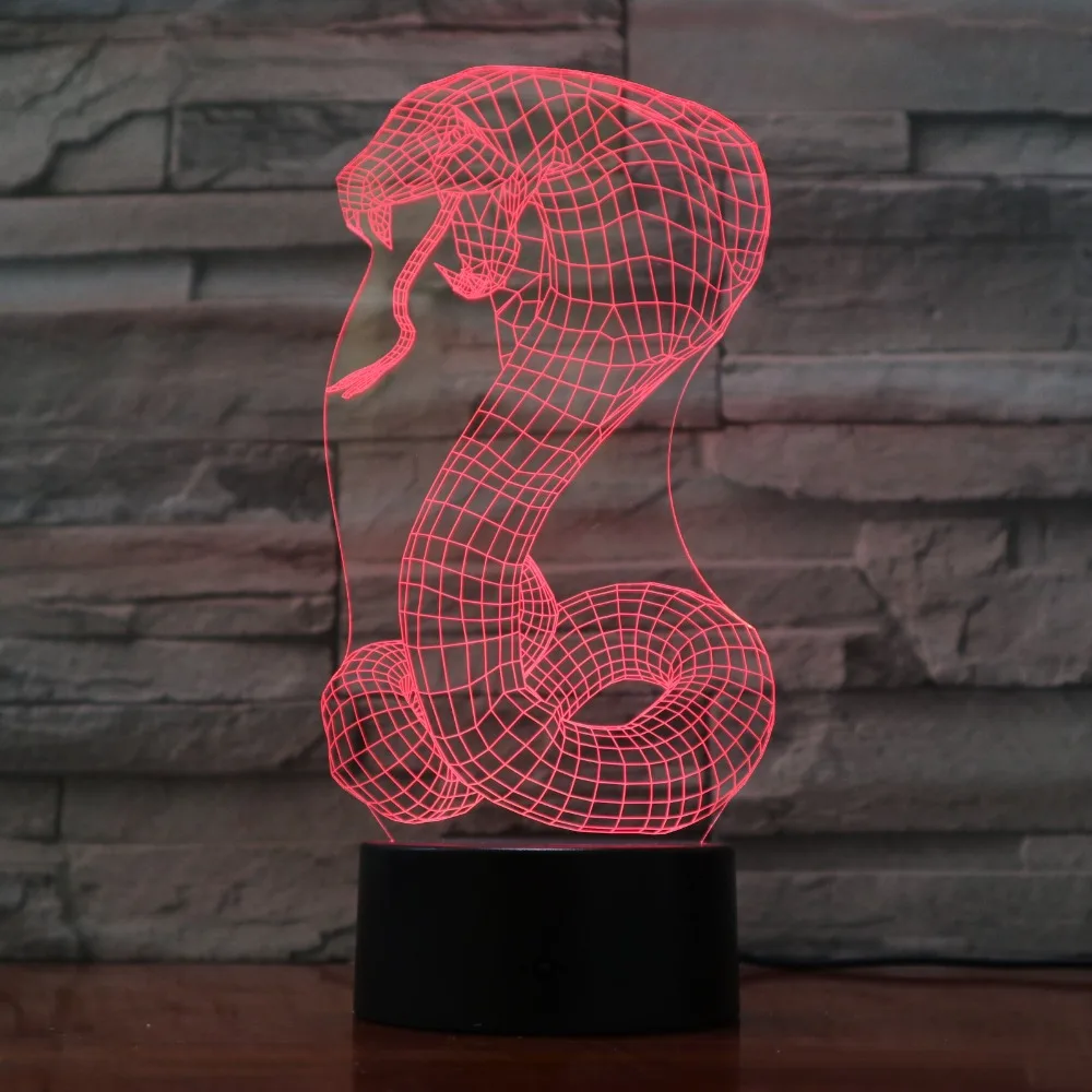 Мультяшный Змеиный ночсветильник 3D USB сенсорный переключатель Акриловые 7 Цветов