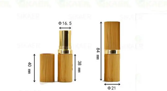 

12.1mm Natural Bamboo Lipstick Tube, Portable Gold High Grade Cosmetic Beauty Lip Balm Package Lip Rouge Container SN382