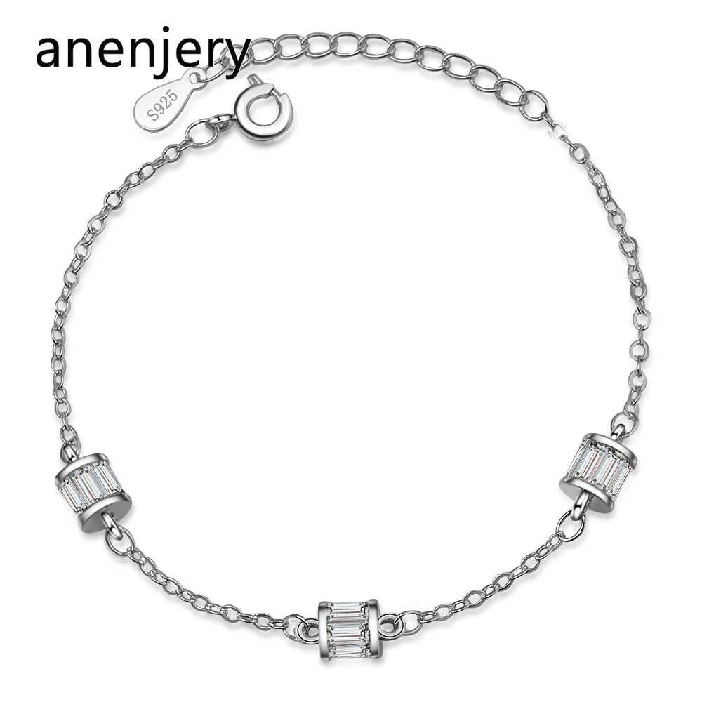 Anenjery, модный бренд, 925 пробы, серебро, циркон, браслет цилиндрической формы для женщин, подарок на день Святого Валентина, свадебные ювелирные изделия, pulseira S-B225