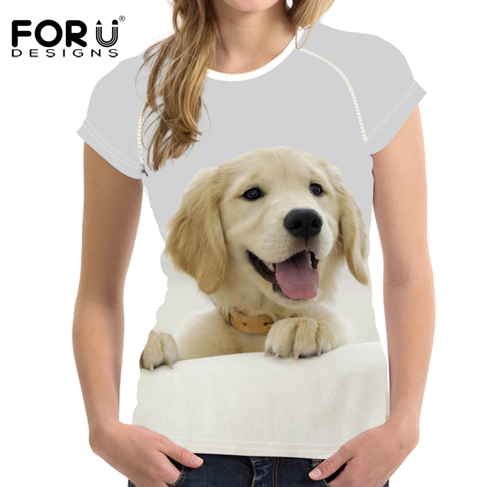 

FORUDESIGNS Golden Retriever 3D Printed Short Sleeved Women Top Female Fashion Shirt Ladies T-shirts Summer Women Casual Tshirt