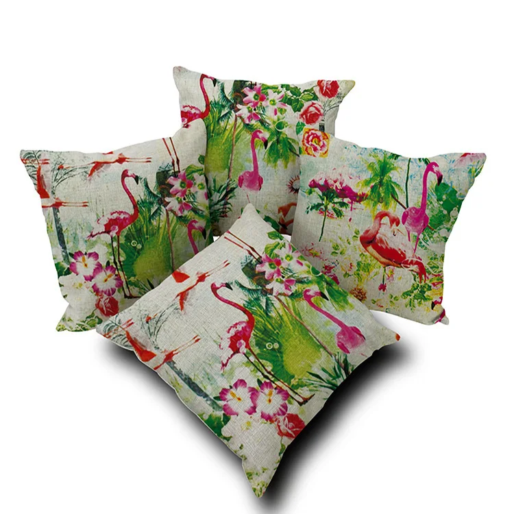 Квадратная Милая забавная Подушка подушки с Фламинго домашняя льняная подушка