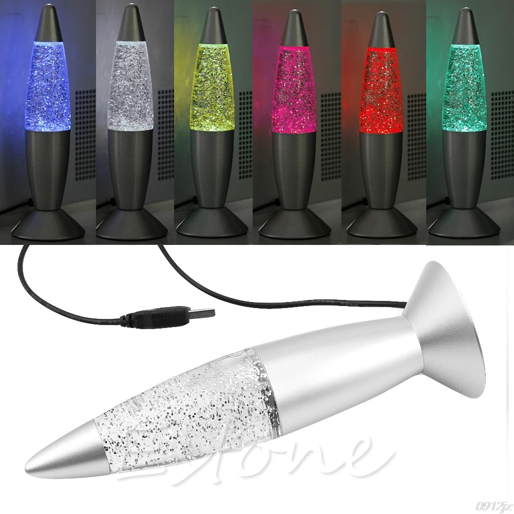 

USB Multi-Color Changing Lava Lamp LED Glitter Mood Night Light Party Decoration New Drop ship LS'D Tool