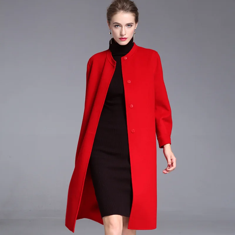 European and American double-sided wool coat women's new mid-long hand-sewn cashmere overcoat in autumn winter of 2018 | Женская