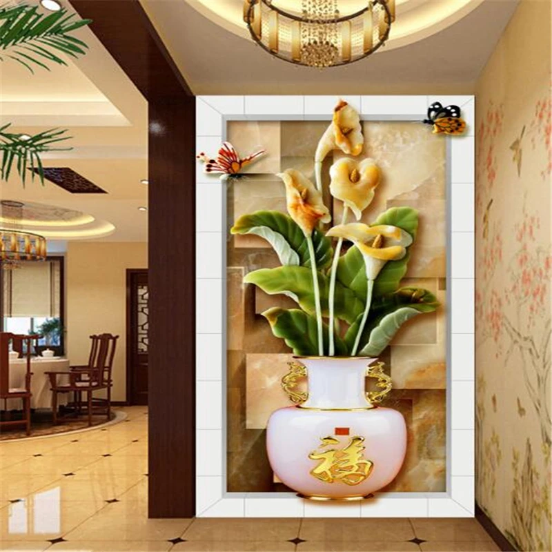 

Beibehang 3D Wallpaper Modern HD Calla Lily Jade Carving 3D Vision Aisle Background Home Decoration wallpaper for walls 3 d