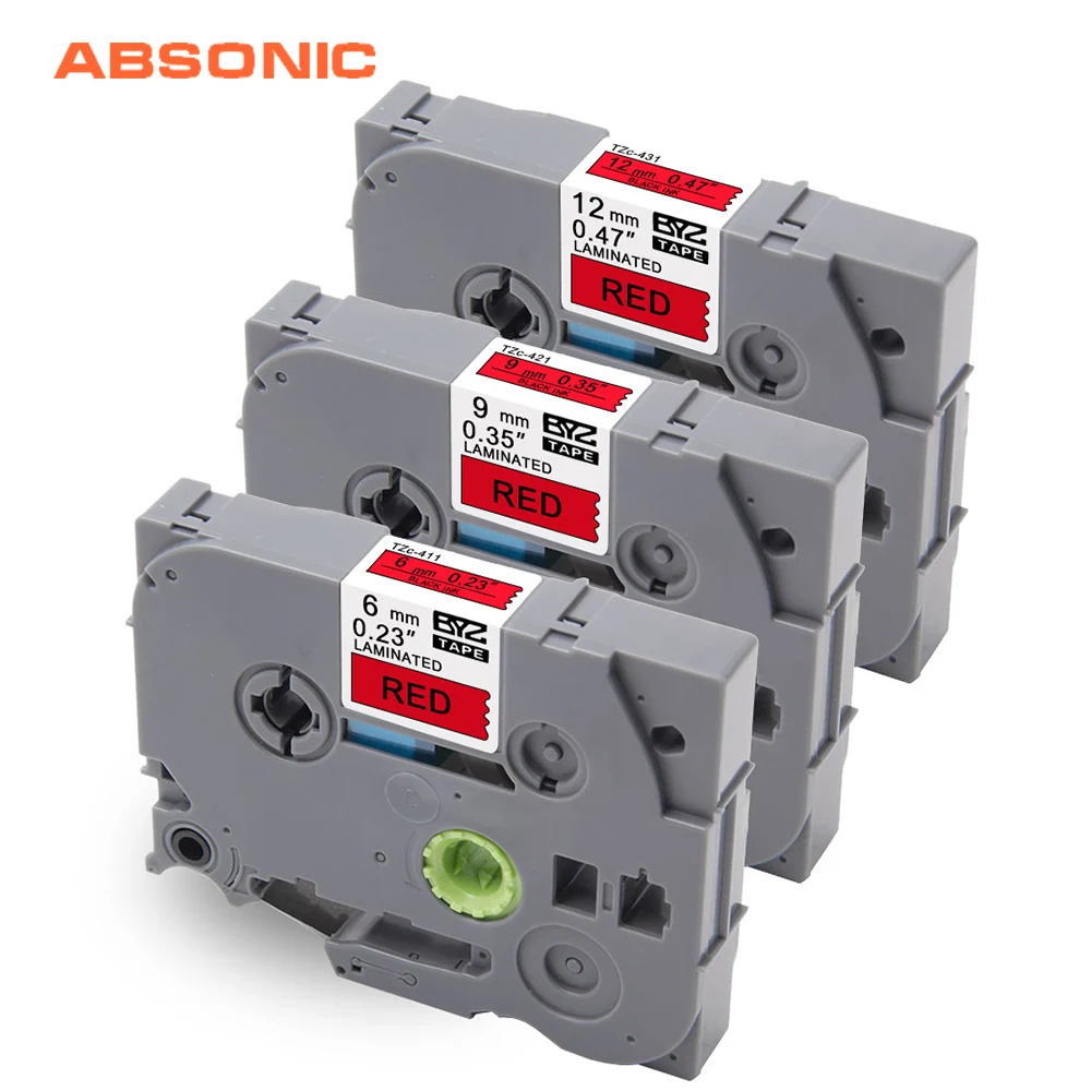 Absoonic 3 шт. TZe лента 411 421 черный на красном 6/9/12 мм Lable Maker совместимый для Brother P Touch 431 PT
