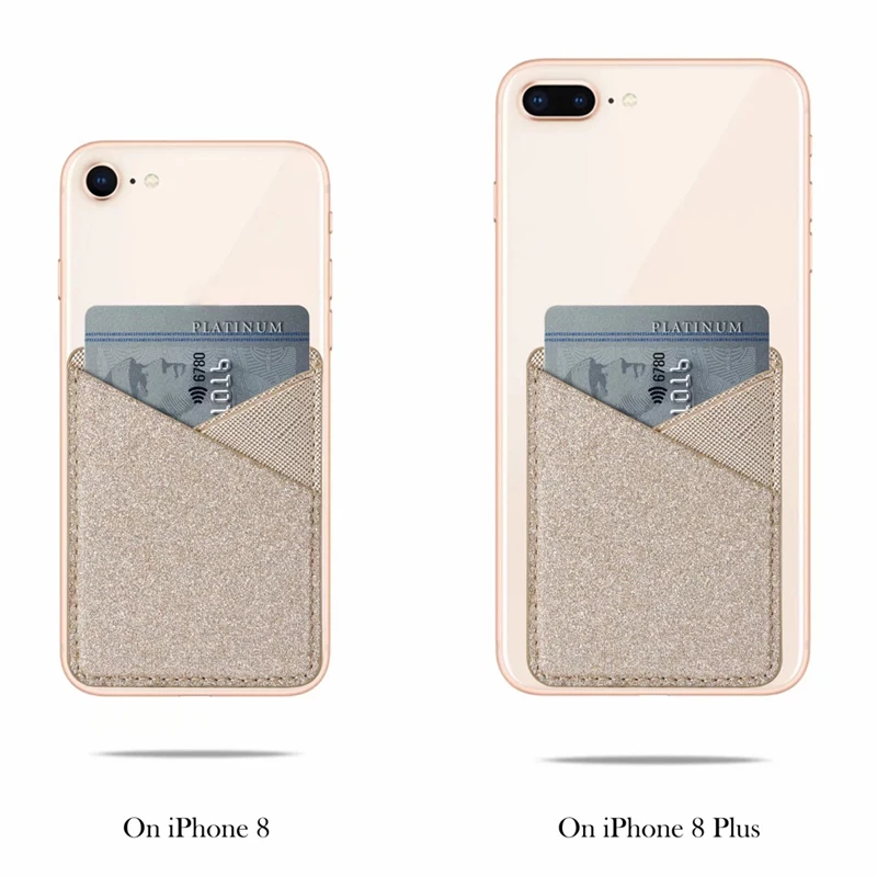 Fashion Glitter Bling Mobile Phone Back Cards Holder Wallet Credit ID Card Pocket Adhesive Phone Stickers Gold /Rose Gold /Black