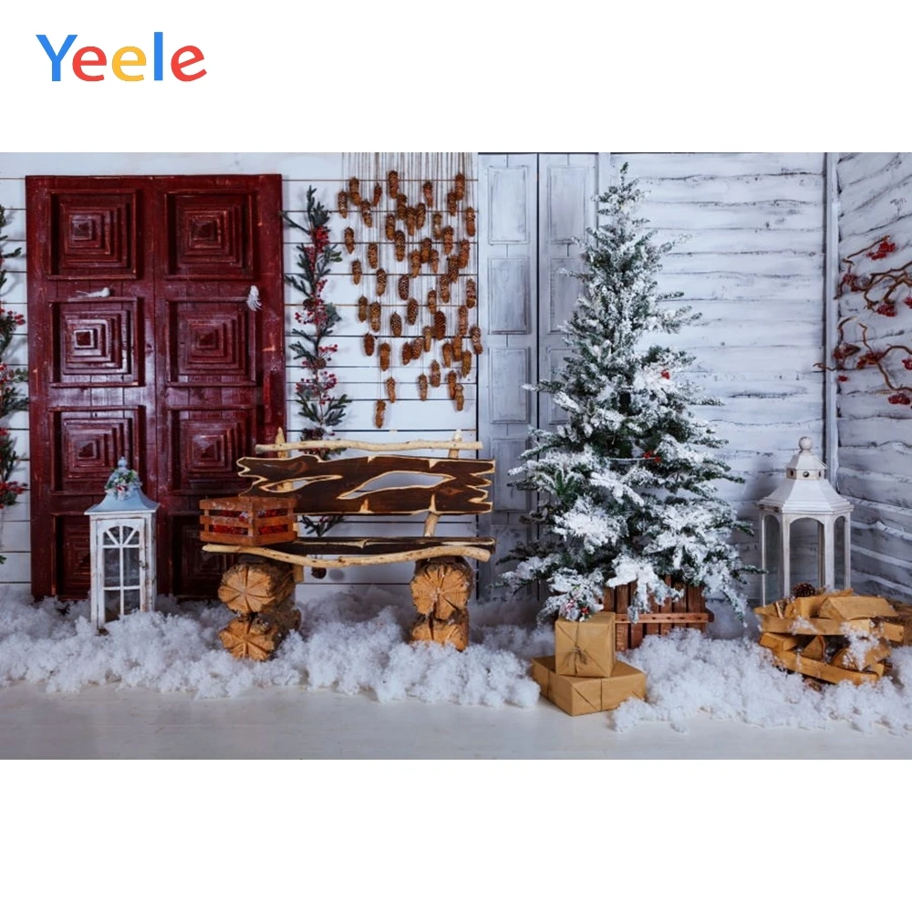 Yeele Merry Christmas фотофоны деревянная скамейка подарок детям Снежная елка персонализированный фотографический фон для фотостудии
