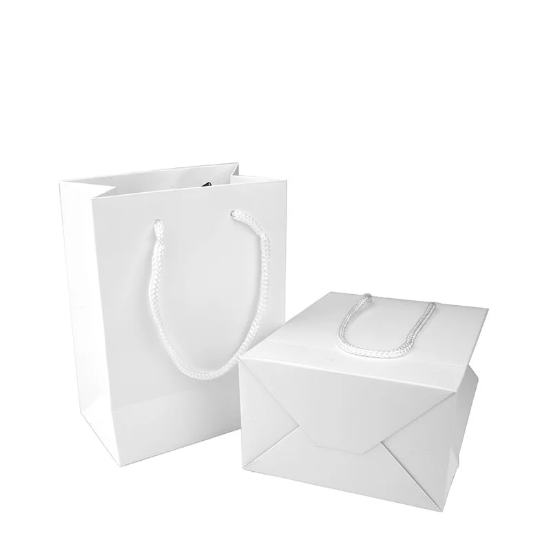 

10Pcs Handles Kraft Paper Bag Elegant Pure White Packaging Bags For Wedding Birthday Party Jewelry Gift Bag